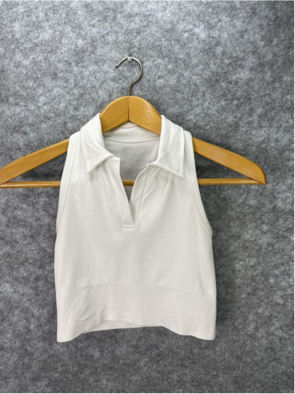 Athleta Polo Shirt Womens XS White Ribbed Collared Sleeveless Cropped Athletic